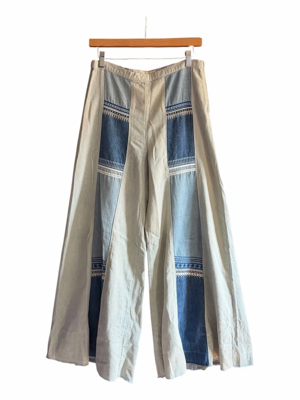 FREE PEOPLE Willa Pieced Wide-Leg Jeans Patchwork Embroidery 27